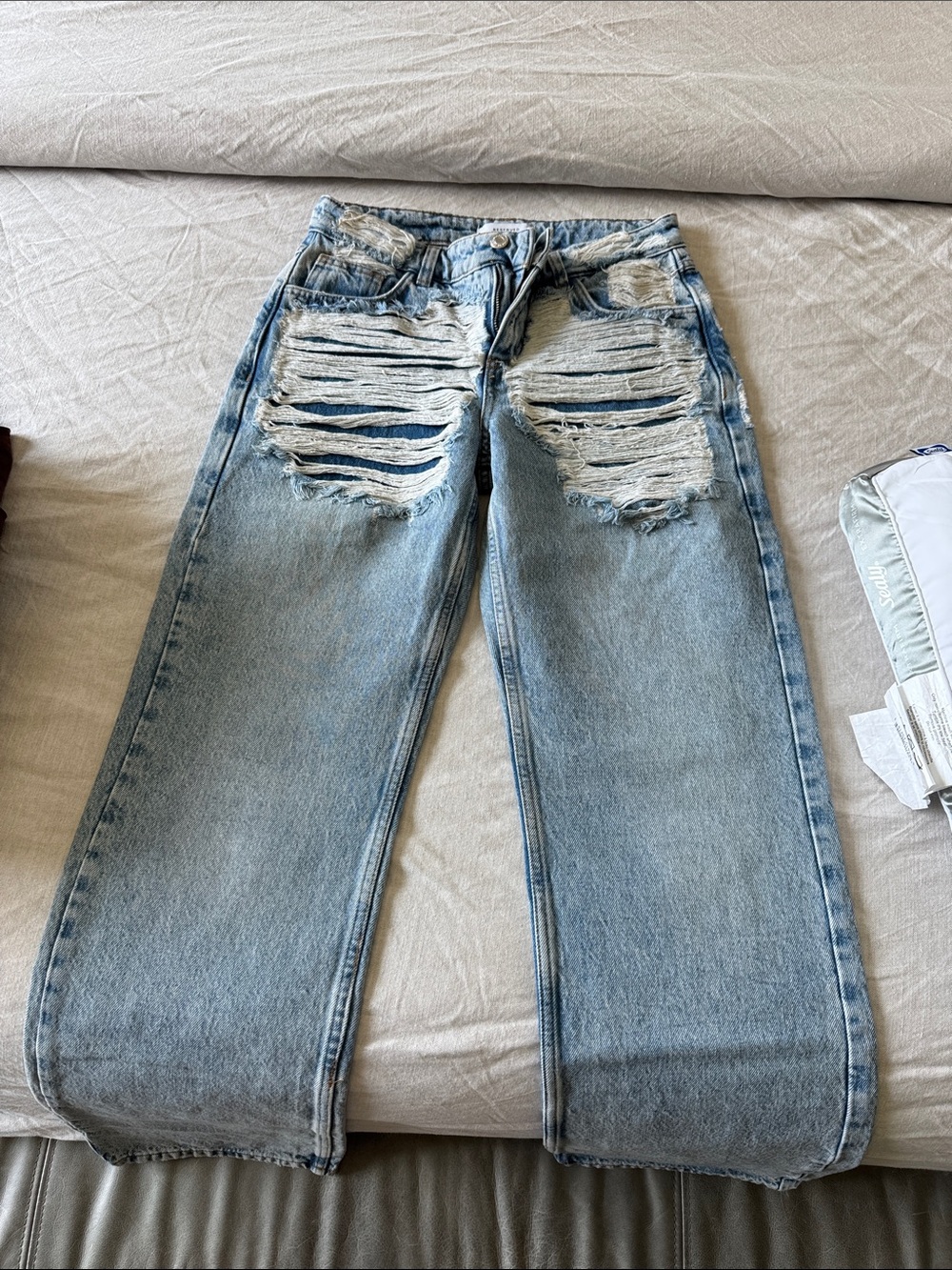 Reserved Light Blue Distressed Women's Straight Leg Jeans